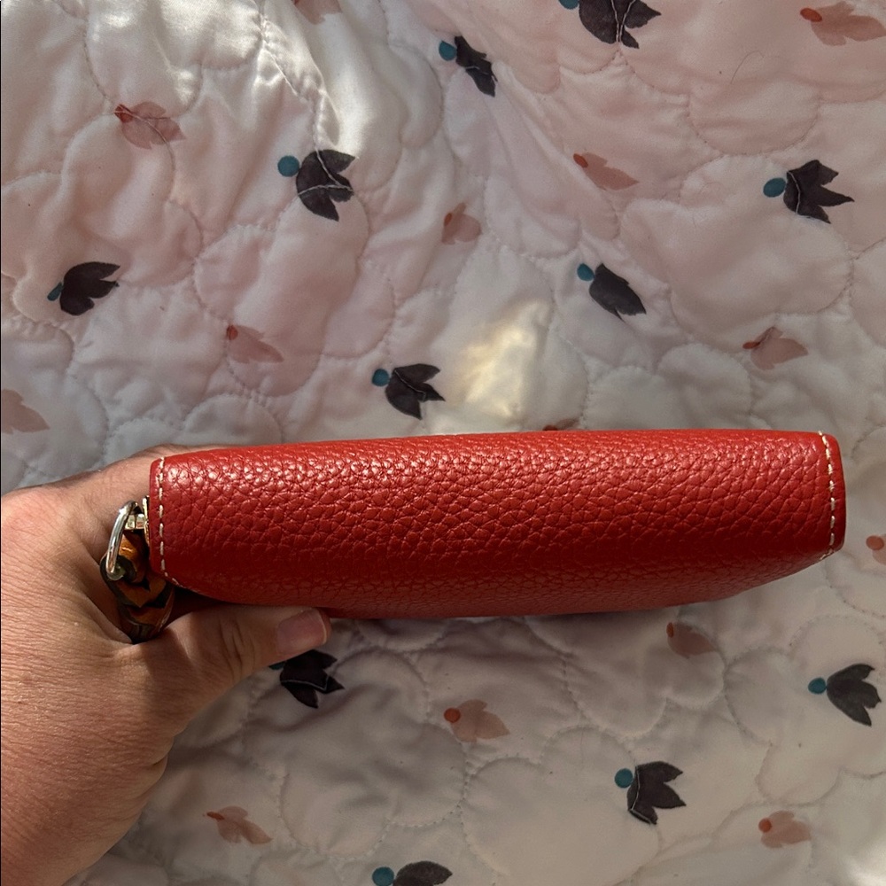 Dooney & Bourke Red Pebbled Leather Medium Zip Wallet with Gold Plaque - Picture 7 of 7